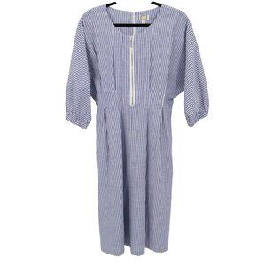 Mo:Vint Linen Dress Womens M Blue Fishermancore Coastal Grandma Elevated Basic